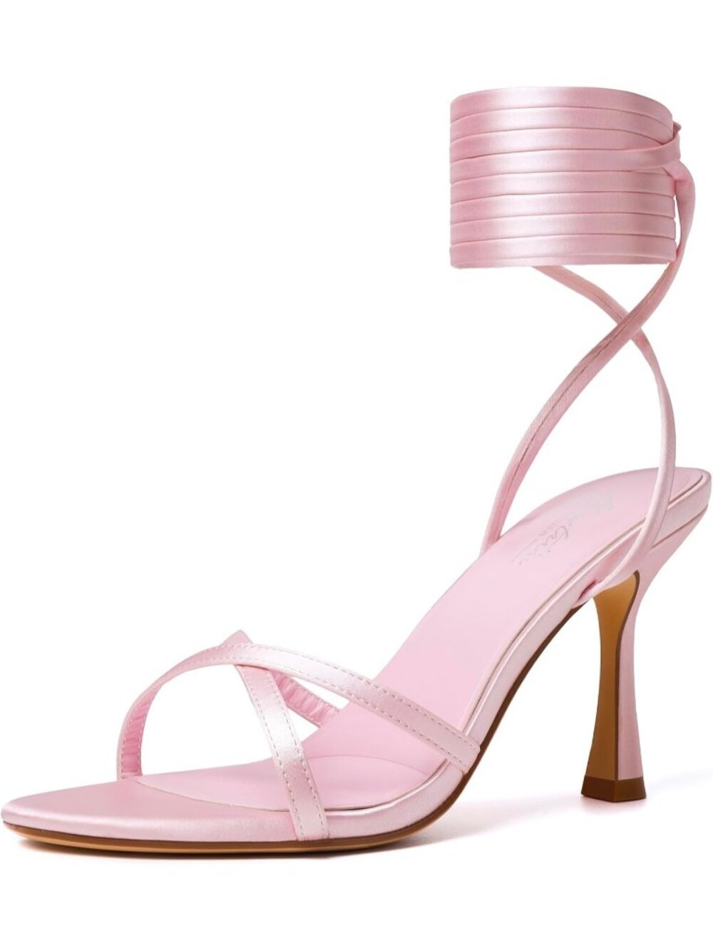 〽️Womens Pink Satin Strappy Lace Up Square Toe High Heels Party Heel Prom Sandal